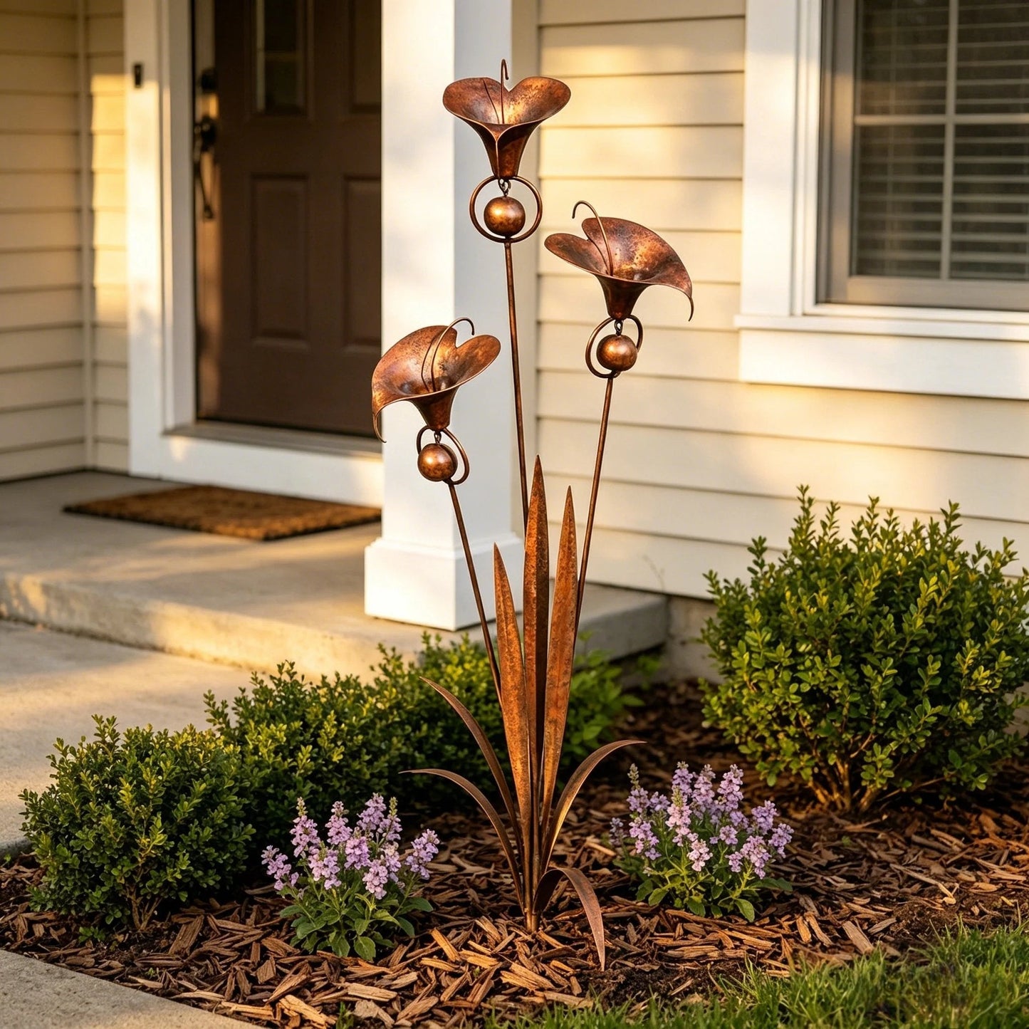 🏡 Three Calla Lilies Garden Stake with Bells