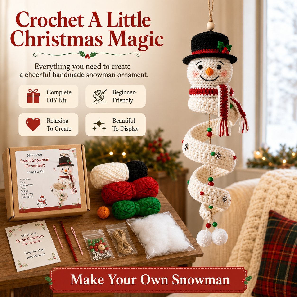 🔥Last Day 50% OFF - 🎅Crochet Snowman Spiral Oranment DIY Kit