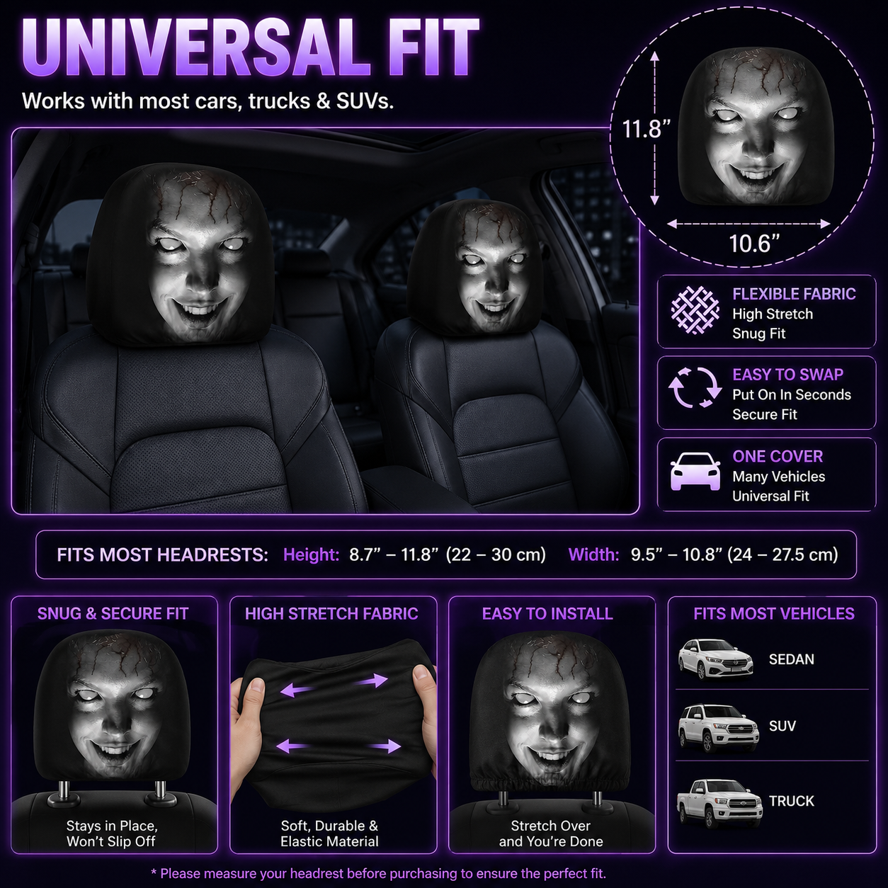 Halloween Horror Headrest Cover
