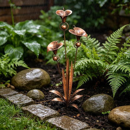 🏡 Three Calla Lilies Garden Stake with Bells