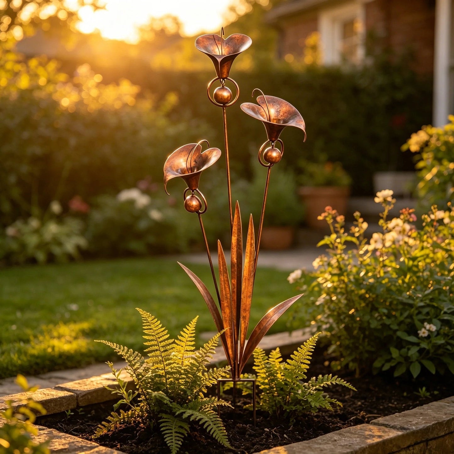 🏡 Three Calla Lilies Garden Stake with Bells