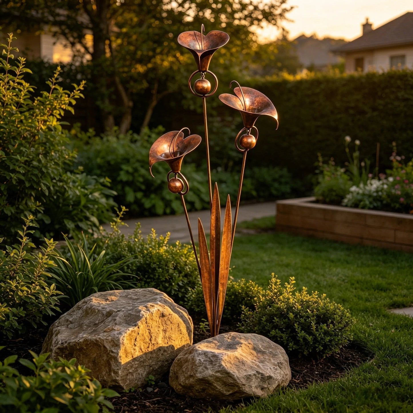 🏡 Three Calla Lilies Garden Stake with Bells