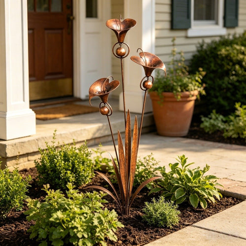 🏡 Three Calla Lilies Garden Stake with Bells