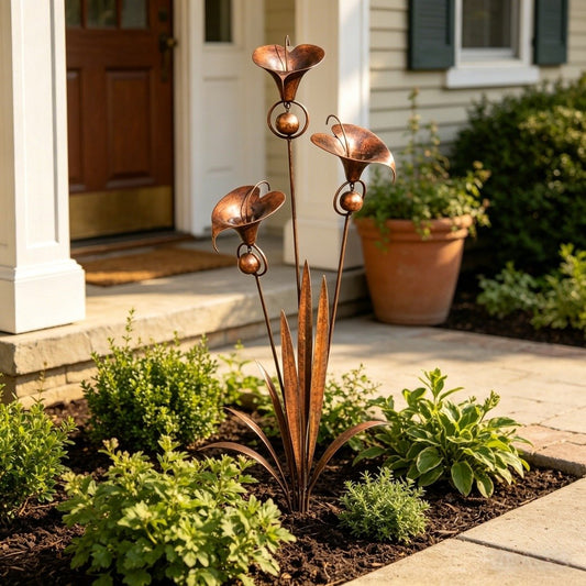🏡 Three Calla Lilies Garden Stake with Bells