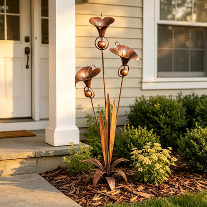 🏡 Three Calla Lilies Garden Stake with Bells