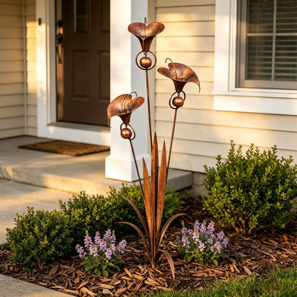 🏡 Three Calla Lilies Garden Stake with Bells