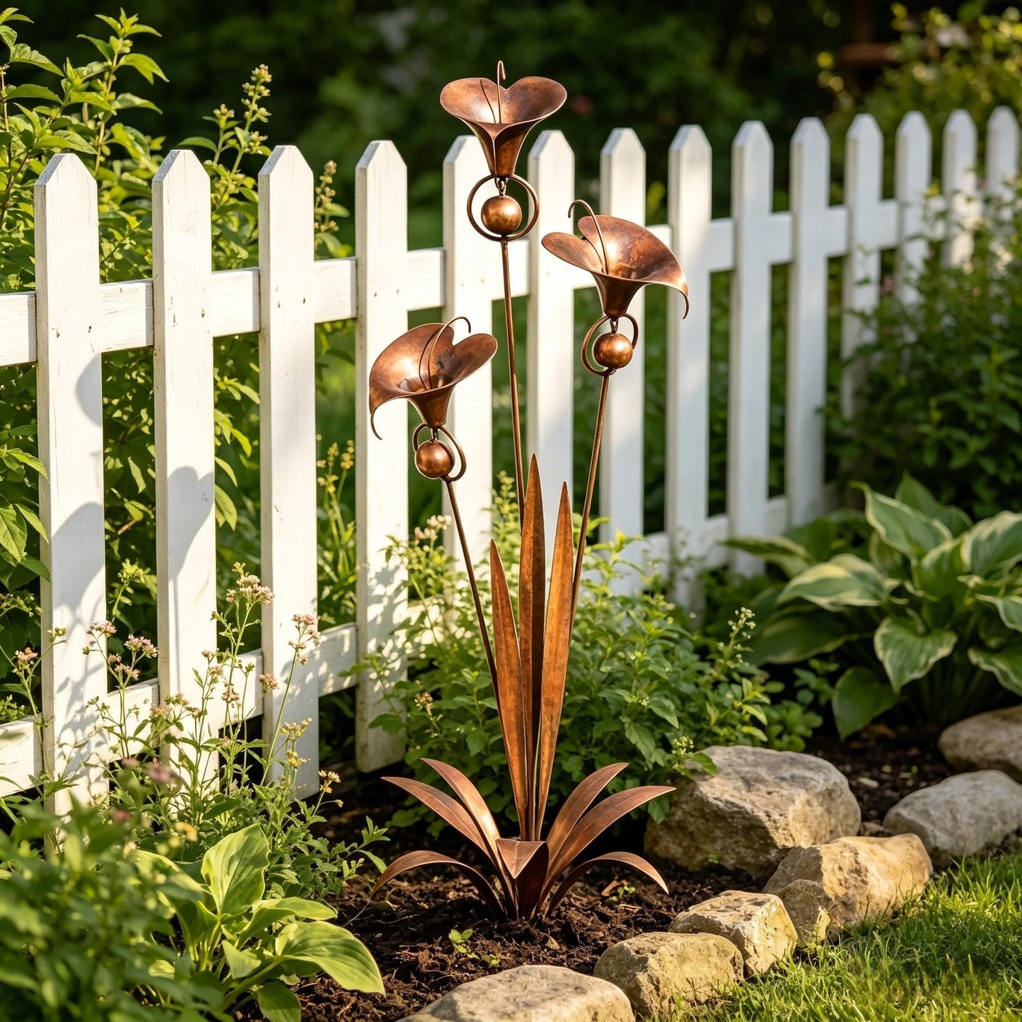 🏡 Three Calla Lilies Garden Stake with Bells