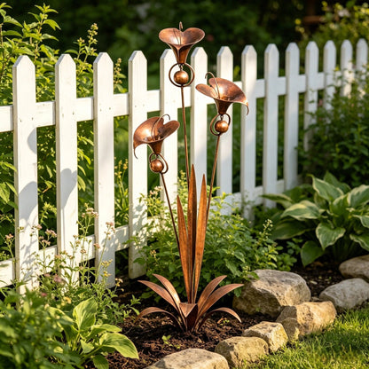 🏡 Three Calla Lilies Garden Stake with Bells