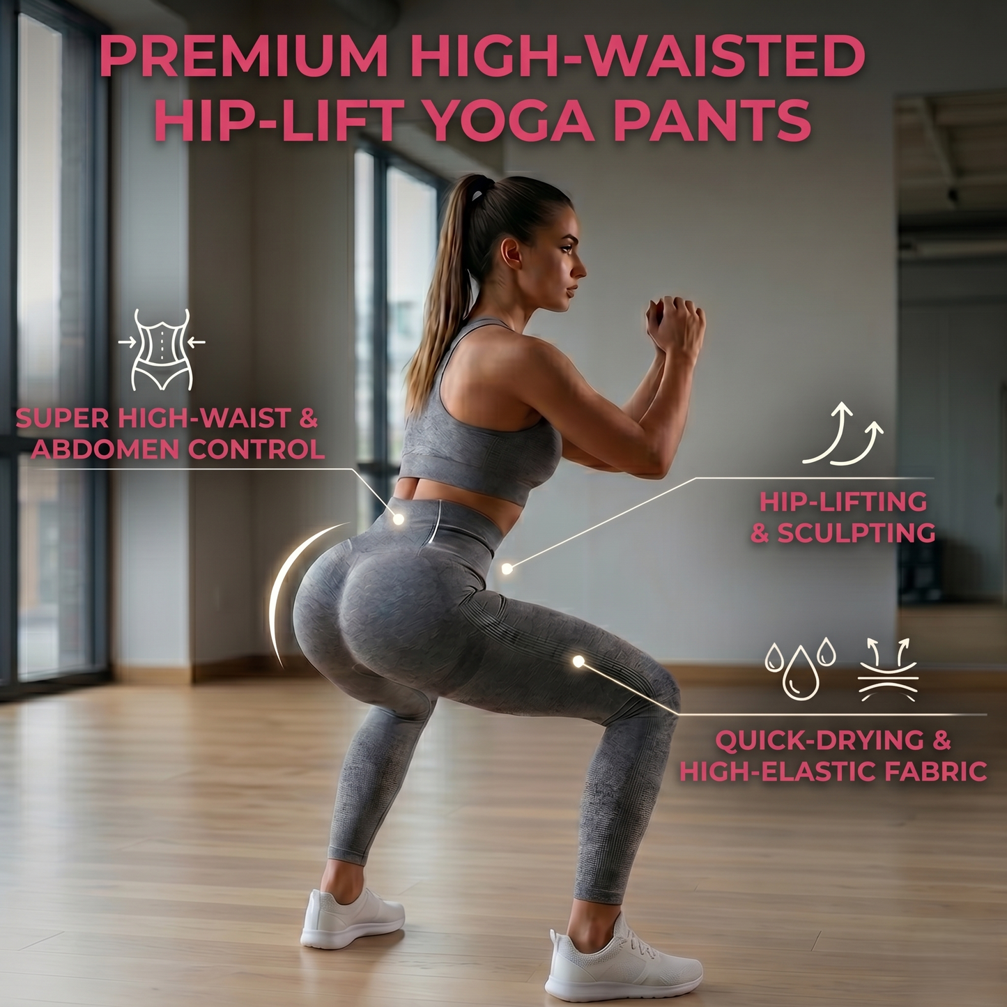 High Waisted And Hip Lifting Yoga Elastic Quick Drying Tight Pants--