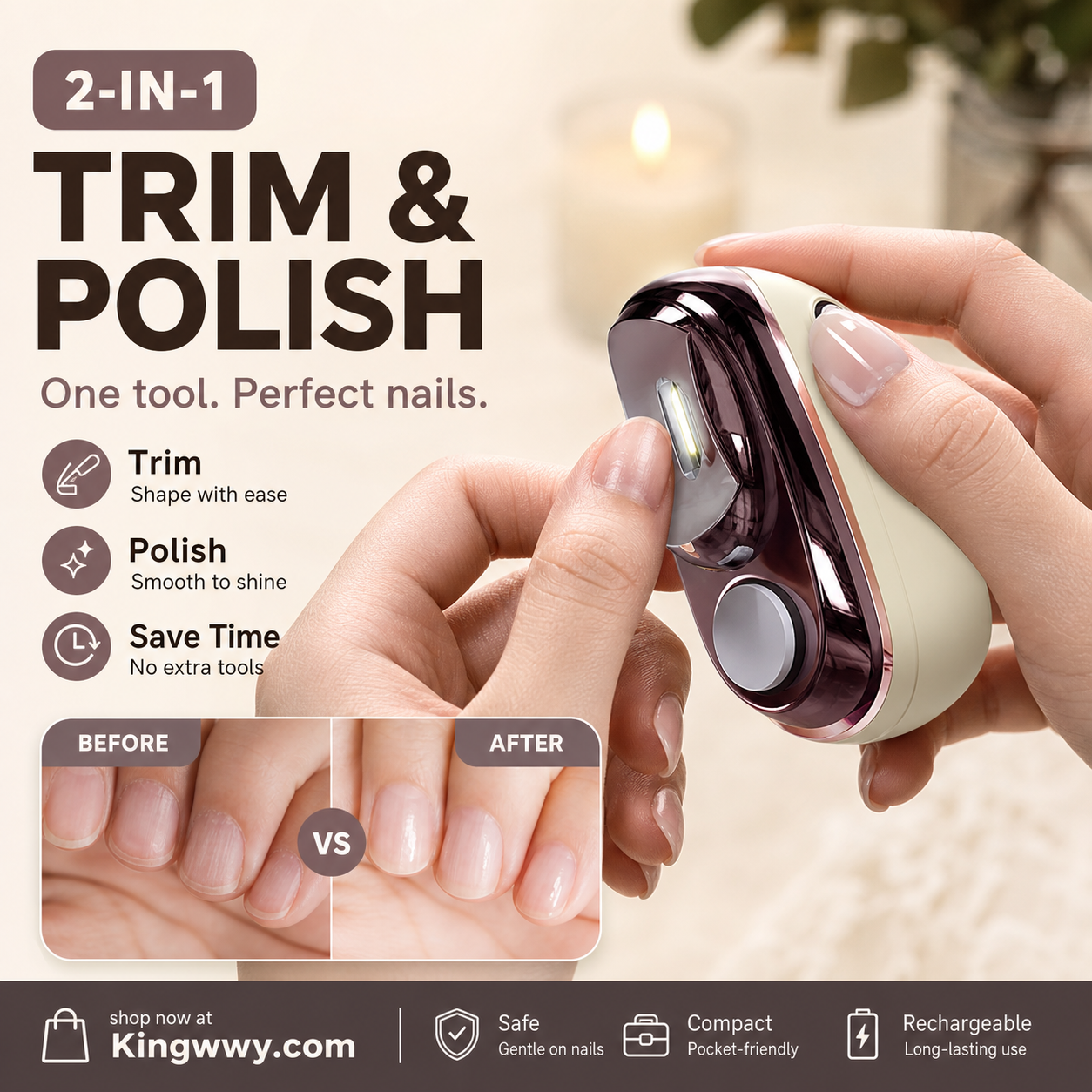 ✂️ LIMITED-TIME 50% OFF! 💅 2-in-1 Smart Electric Nail Clipper & Polisher 🌟