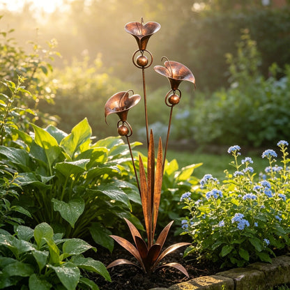 🏡 Three Calla Lilies Garden Stake with Bells